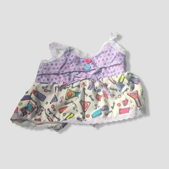 Build-A-Bear Pajama Set "Beauty Sleep" Top Shorts Bunny Slippers Purple/White OS - Picture 2 of 9